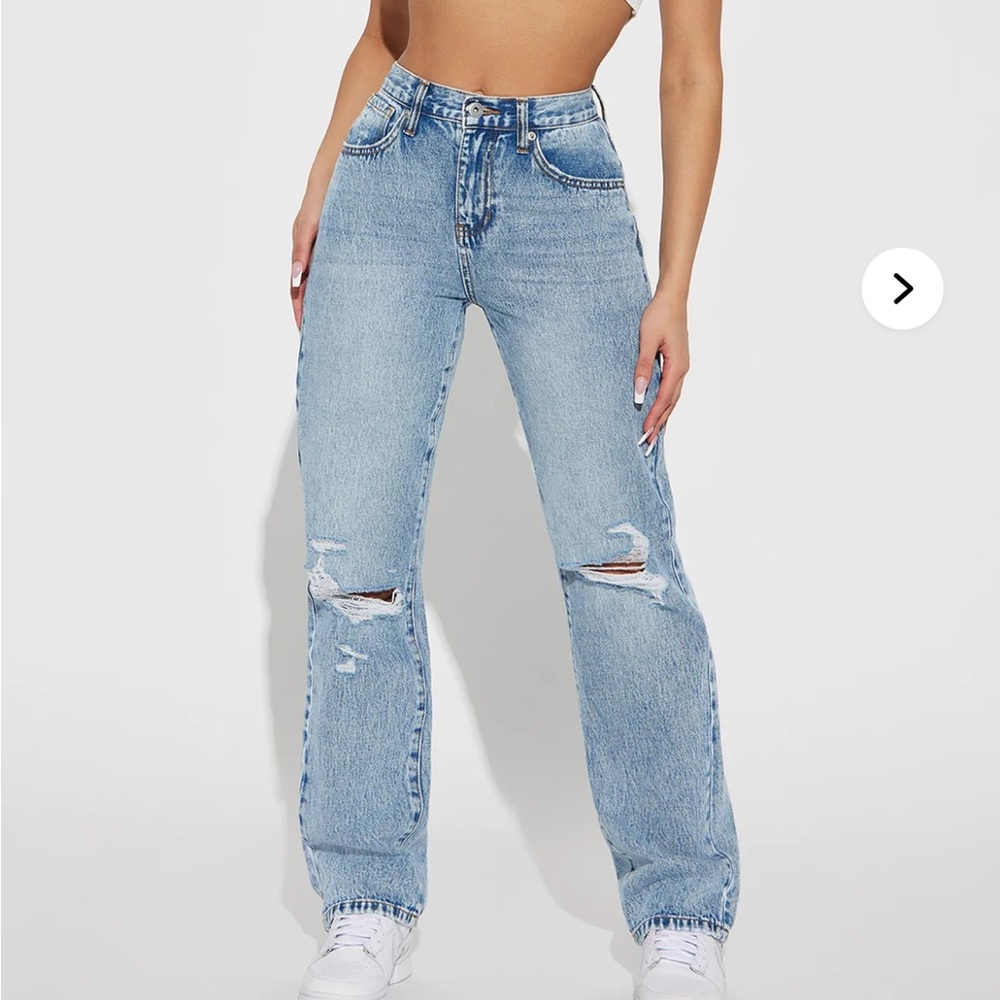Fashion Nova Light Blue Ripped Straight Leg Jeans